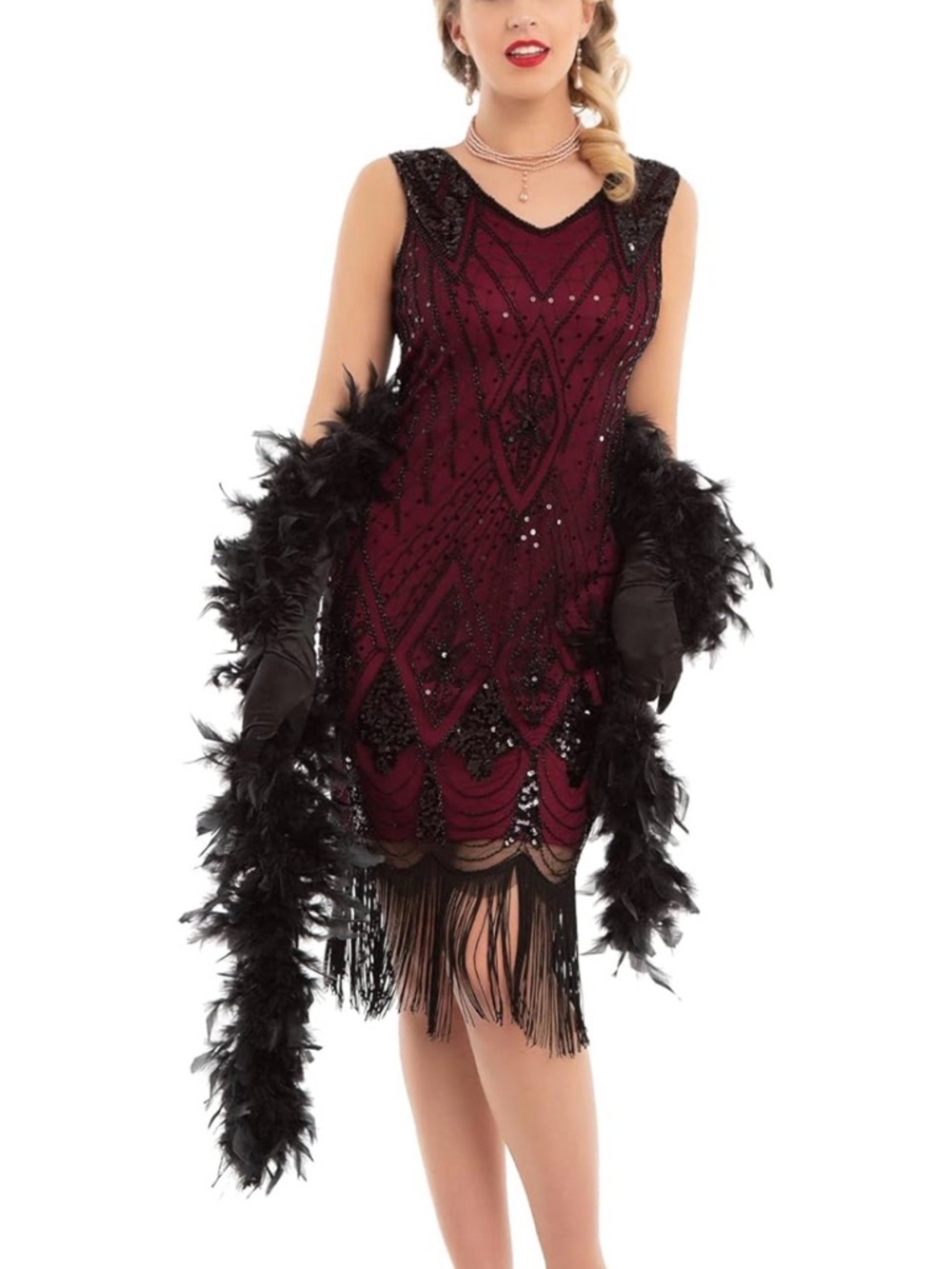 NWOT PrettyGuide Women 1920s Gatsby Cocktail Sequin Art Deco Flapper Dress Sz L - Picture 5 of 5